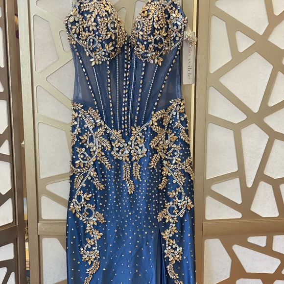 Ellie Wilde Slate/Gold Prom Gown  EW37055 Size 2 - Picture 6 of 10